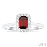 6x4 MM Octagonal Shape Garnet and 1/6 Ctw Round Cut Diamond Halo Semi-Precious Ring in 14K White Gold